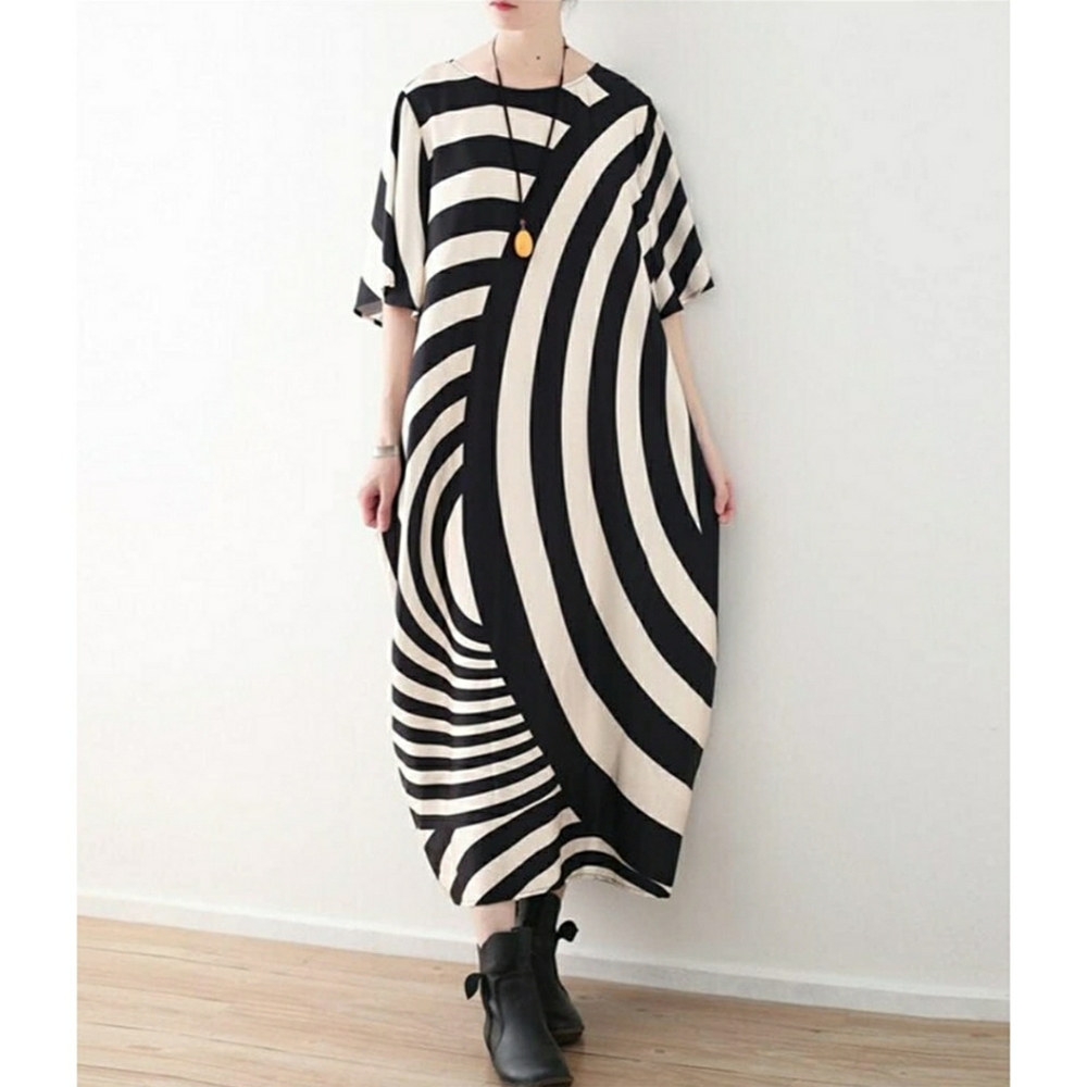 YESNO Long Loose Bold Stripe Print Maxi Dress 3XL